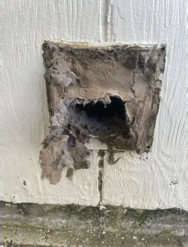 Exterior dryer vent opening clogged with lint